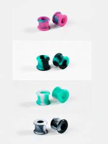 4pairs Uneven Colored Marble Pearlized Flesh Thick Silicone Ear Tunnel Earrings Expander Round Double Flared Flesh Gauges Plug Piercing 8mm-38mm - Color Mixing - View 23
