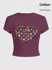 Marvel Modello "Avengers Assemble", maglietta da donna casual, corta, primaverile ed estiva, sexy da donna per le vacanze di primavera, 100% cotone, maglietta Y2K, streetwear