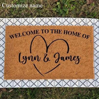 1pc 16"*24" 18"*30" Personalized Couple Wedding Gifts, Welcome To Home Door Mats, Heart & Name Housewarming Gifts, Personalized Last Name Door Mats, Non-Slip Backing Door Mats Easy To Clean Indoor And Outdoor Rugs Back To School