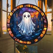 1 Piece Ghost Pumpkin Acrylic Panel - Humorous Halloween & Autumn Decoration With Smiling Ghost & Jack & Lantern, 2D Graphic Design, Home & Bar Remodel, Perfect New Home Gift, Festive Window Hanging, Festive Window Hangback | Optimistic Design | Durable Acrylic, Halloween Decorations Home Decor Room Decor - Acrylic-round - View 4