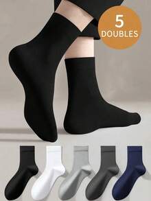 5 Pairs Men's Cotton Mid-Calf Socks, Business Casual Socks For Spring, Autumn And Summer (Random) - Multicolor - View 1
