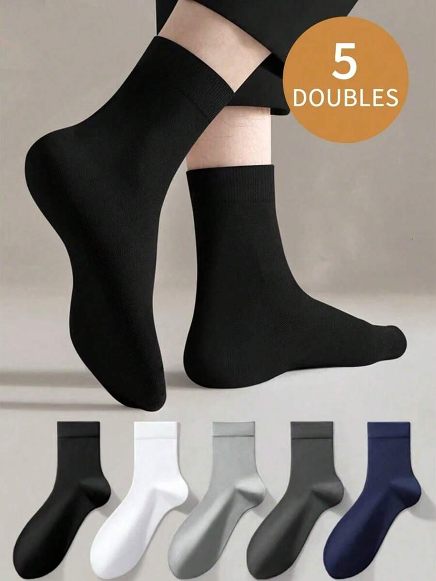 5 Pairs Men's Cotton Mid-Calf Socks, Business Casual Socks For Spring, Autumn And Summer (Random) - Multicolor - View 1