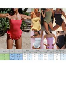 Women Spaghetti Strap One-Piece Swimsuits Monokini Bathing Suit Solid Ruffles Summer Basic Swimwear Bikinis - Hot Pink - View 2