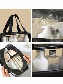 1 pièce Sac cosmétique transparent en PVC, organiseur de lettres de A à Z, trousse de maquillage de voyage, sac de toilette étanche pour la salle de bain, articles de voyage essentiels, convient pour le liner pour les yeux, le brillant à lèvres, les soins de la peau, la brosse à dents, la tasse, le savon, le shampoing, le peigne, cadeau pour la mère, l'amant, l'ami, la meilleure amie, cadeau de vacances - Noir - Voir 9