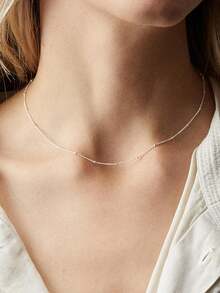 1pc Minimalist Stainless Steel Beaded Chain Necklace For Women, Random Beads Quantity - Silver - View 12