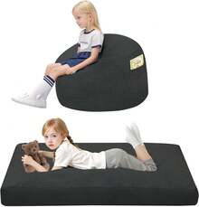 Bean Bag Chair For Kids 8-12, Toddler Beanbag Bed Corduroy, Convertible Child Bean Chair To Floor Mattress With Filler, Kid Reading Comfy Lounge Couch For Boys And Girls Bedroom, Dark Grey - 灰色 - 查看 1