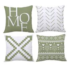 4 件套绿色几何家居装饰靠垫套，单面印花天鹅绒材质，45 * 45 厘米/18 * 18 英寸枕套，适用于现代简约沙发、客厅装饰、礼物、派对 - 彩色 - 查看 3