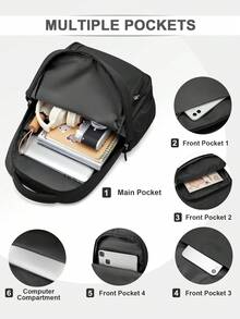 Zaino da scuola/porta PC da 15-17 pollici per donne e uomini, zaino da scuola leggero e durevole, borsa pc da 15,6 pollici, zaino da trekking resistente all'acqua con tasche multifunzione. Le versioni nuove e vecchie vengono spedite casualmente. - nero - Visualizzare 7