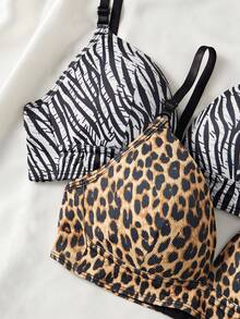 Bộ 4 áo ngực nữ họa tiết da báo, dây đeo điều chỉnh được, cúp ngực kiểu Pháp, thiết kế theo yêu cầu. - Nhiều màu - Xem 4