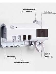 Automatic Toothpaste Dispenser, UV Light Toothbrush Holder, Eliminates Bacteria - White - View 3