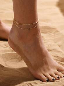 1 件夏季海滩简约双层脚链，适合海滩、度假、日常穿着、时尚女性节日礼物、情人节、母亲节礼物 - 彩色 - 查看 1