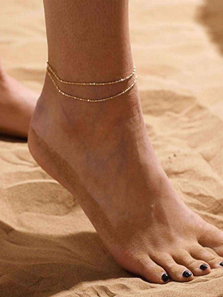 1 件夏季海滩简约双层脚链，适合海滩、度假、日常穿着、时尚女性节日礼物、情人节、母亲节礼物 - 彩色 - 查看 1