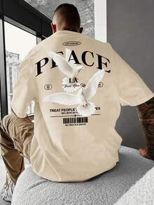 Men's Short Sleeve T-Shirt With Unique Pigeon Slogan Graphic, Comfortable Breathable Fabric, Suitable For Summer, Leading Fashion - Apricot - View 5