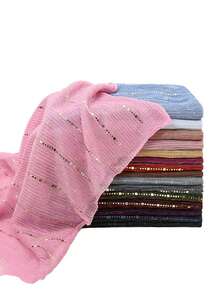 1pc Women Elegant Breathable Sequined Decor Elastic Headband, Solid Color Shiny Lightweight Sun Protection Neck Scarf, Suitable For All Seasons Including Sheer Crease-Resistant Beach Wrap For Dress