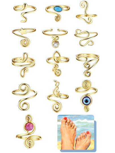 1 Stück/3 Stücke einstellbare Zehenringe Set für Frauen Fingergelenke, Schweif CZ Stein Kristall Sommer Strand Pfeil Blume offene Ringe Fußschmuck