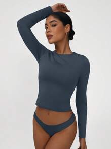 Sodalemon Damen Rundhals-Workout-Training, elastisches Training, bescheidenes Gym-Oberteil, Fitness, langärmeliges Damen-Wandershirt, leichtes Yoga-Sport-T-Shirt