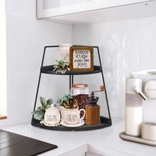2 Tier Corner Storage Shelf Counter Standing Rack, Bathroom Counter Organizer, Wood Bathroom Organizer Countertop, Cosmetic Vanity Tray Kitchen Spice Rack, Bathroom Storage Decor - màu đen - Xem 3