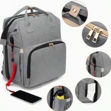 Diaper Backpack, Multi-Functional Baby Changing Bag, With Baby Carrier And Insulated Bottle Bag, Large Capacity Diaper Backpack - Grey - View 3