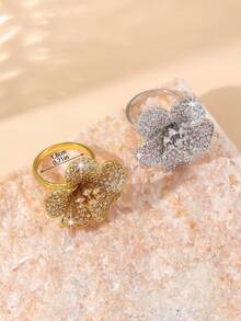 优雅的樱花戒指，镶嵌精美的锆石花朵图案，是婚礼和情人节永恒爱情的礼物 - 金大花 - 查看 11