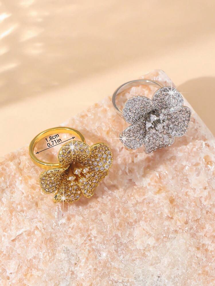 Elegant Sakura Ring Exquisite Zirconia Flower Design Couple's Eternal Love Wedding & Valentine's Day Gift - Flower Ring - View 11