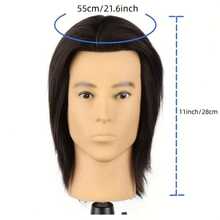 Male Mannequin Head (100% Human Hair) Cosmetic Mannequin Head For Haircut Styling Doll Head For Hair Styling (With Clip Holder) - màu đen - Xem 4