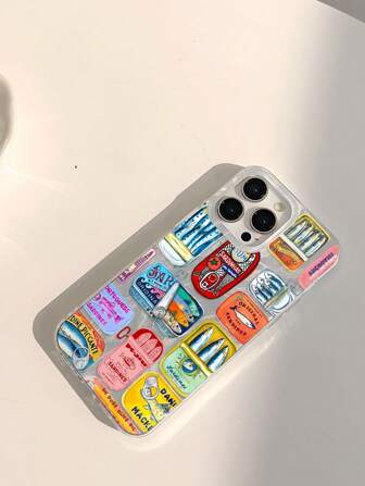 1 件复古趣味彩色沙丁鱼罐头图案保护手机壳，厚透明银色外壳适用于 A05 A05S A13 A14 A15 A53 A54 A55 A56 S22 S23 S24 S25，Apple 11 12 13 14 15 16 Pro Max 防水防震防摔防刮