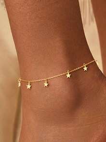 SYMFNY 1pc 925 Sterling Silver Minimalist Smooth Five-Pointed Star Anklet, Suitable For Women Daily Wear And Vacation