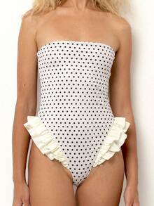 Women Monokini Bathing Suit Spaghetti Strap Ruffles Sleeveless Swimsuits Summer Swimwear Bikini - 白色 - 查看 1