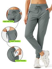 2 Pack Women's Joggers Pants With Zipper Pockets High Waisted Athletic Tapered Sweatpants For Women Workout Lounge - Đen Sắt Xám - Xem 2