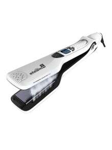 UKLISS Alisador de cabello con vapor de nano titanio y cerámica con pantalla LCD digital, 5 ajustes de calor, bloqueo automático de temperatura, peine desmontable, alisado y rizado del cabello con vapor, adecuado para estudiantes, vacaciones y viajes