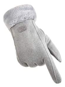 1 双女士冬季全指手套，保暖隔热内衬触屏手套，适合驾驶、骑行、户外活动，纯色