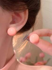 1pc Minimalist Resin Ball Shape Stud Earrings, Casual Versatile Everyday Wear - Earrings - View 15