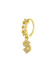 1pc Versatile US Dollar Pendant Nose Hoop With Cubic Zirconia, Copper Nose Ring/Ear Cuff Jewelry, Suitable For Everyday Wear