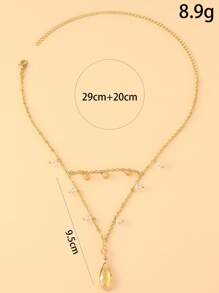 Dainty Layered Necklace With Yellow Teardrop Pendant For Women, Gold Chain Elegant Jewelry For Party Wedding Gift
