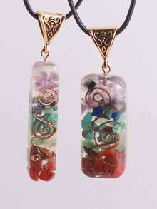 1 件 7 脉轮多色宝石铜线吊坠项链，树脂涂层天然宝石，男女皆宜的精神瑜伽疗愈珠宝 - 項鍊 - 查看 1