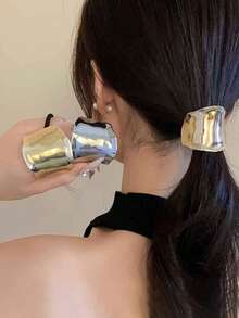 2pcs/1pc Metal Geometric Elastic, Charming And Dark Style, Luxury Women Ponytail Holder, Ponytail, Metal, Modern Ponytail Set, Gold Minimalist Hairpin, Hair Accessories, Wedding, Gift For Her, Suitable For Women, Long Hair Men Can Also Look Elegant And Noble, Suit For Makeup, Travel, Workout, Gym, Swimming,Gifts,Travel,Gifts For Women,Hair Stuff,Stocking Stuffers - Multicolor - View 2