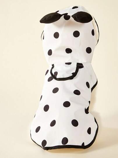 PETSIN 1pc Polka Dot Panda Ear Design Black Edged Waterproof Raincoat, Suitable For Cats & Dogs Going Outdoor In Rainy Days