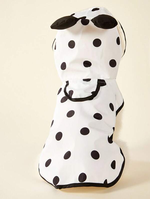 PETSIN 1pc Polka Dot Panda Ear Design Black Edged Waterproof Raincoat, Suitable For Cats & Dogs Going Outdoor In Rainy Days