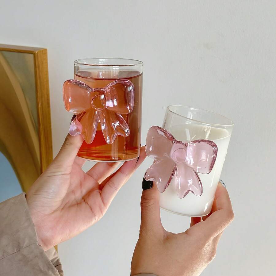 Glass Cup Pink Butterfly Girl Net Celebrity Style Personality Glass Juice Cold Drink Cup, Milk Tea Cup Big Butterfly Cup - 無色 - 查看 1