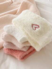 1/4/10 Pairs Women's Heart - Patterned Fluffy Socks, Soft & Warm, Cute Style, Crew Socks For Home/Lounge Days - Multicolor - View 8