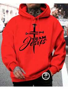 Unisex Sweatshirt Cold Weather Blouse Men's And Women's Sweatshirt With Hood And Pocket Casual Fashion Streetwear Flannel - 紅色 - 查看 1