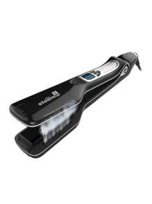 UKLISS Alisador de cabello con vapor de nano titanio y cerámica con pantalla LCD digital, 5 ajustes de calor, bloqueo automático de temperatura, peine desmontable, alisado y rizado del cabello con vapor, adecuado para estudiantes, vacaciones y viajes