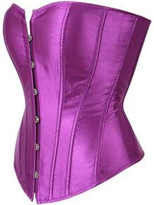 Women's Sexy Boned Overbust Shaper Push Up Bodysuit Lace Up Corsets And Strap Bustiers Top S-6XL - Màu tím - Xem 3
