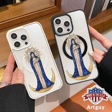 Phone Case For IPhone 16 Pro Max 16e 15 Plus 14 13 12 11 XS Max XR X Celestial Madonna Image Pattern Full Body MagSafe Charging Support Protection Anti-Scratch Non-Yellowing Colorful Border Transparent Smartphone Cover Gift - Black - View 4