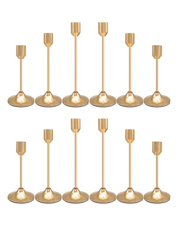 12pcs/6pcs/3pcs French Gold/Black/Gold-Plated Candle Holders Set, Suitable For Pillar And Cone Candles, Applicable For Christmas, Halloween, Easter, Thanksgiving, Home, Wedding, Party, Anniversary Decoration
