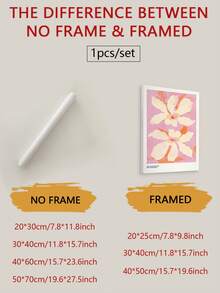 1 件无框粉色背景墙艺术装饰，橙色叶子和白色花瓣帆布印刷 - 柔和花卉抽象家居装饰，非常适合客厅、卧室、办公室或餐厅，无框海报，现代农舍风格，室内使用，客厅艺术 | 现代农舍装饰 | 无框艺术品，墙面装饰 - 彩色 - 查看 2