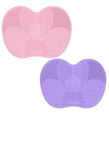 1/2 szt. Silikonowa mata do czyszczenia pędzli do makijażu, podkładka do czyszczenia pędzli do makijażu z przyssawką, podkładka do czyszczenia makijażu, przenośne narzędzie do czyszczenia pędzli do makijażu, silikonowa podkładka do czyszczenia pędzli do makijażu w kształcie jabłka, gąbka do makijażu, puderniczka, odpowiednia do podróży, domu, szkoły, akademika dla dziewcząt, wakacji, imprezy