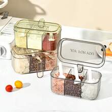 Plastic Seasoning Box With Lid Three-Compartment Design Seasoning Box Kitchen Spice Storage Sank - Light Yellow - View 3