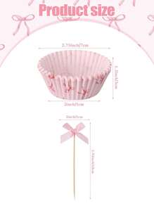 330pcs Pink Bow Cupcake Liners, Bowknot Cupcake Liners Baking Cups, Bowknot Ribbons Cake Toppers, Birthday Cake Decorations For Bachelorette Bridal Babe Shower Birthday Wedding Party Supplies