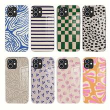 Funda para teléfono (1 unidad) Esta nueva serie de arte otoñal e invernal presenta rayas azules entrelazadas sobre vidrio templado, ofreciendo una protección completa de vidrio suave compatible con los modelos 16, 15, 14, 13, 12 y 11 Pro Plus. Es ultrafina, resistente a caídas e incluye una funda de silicona suave para teléfonos móviles. - Blanco - Ver 2